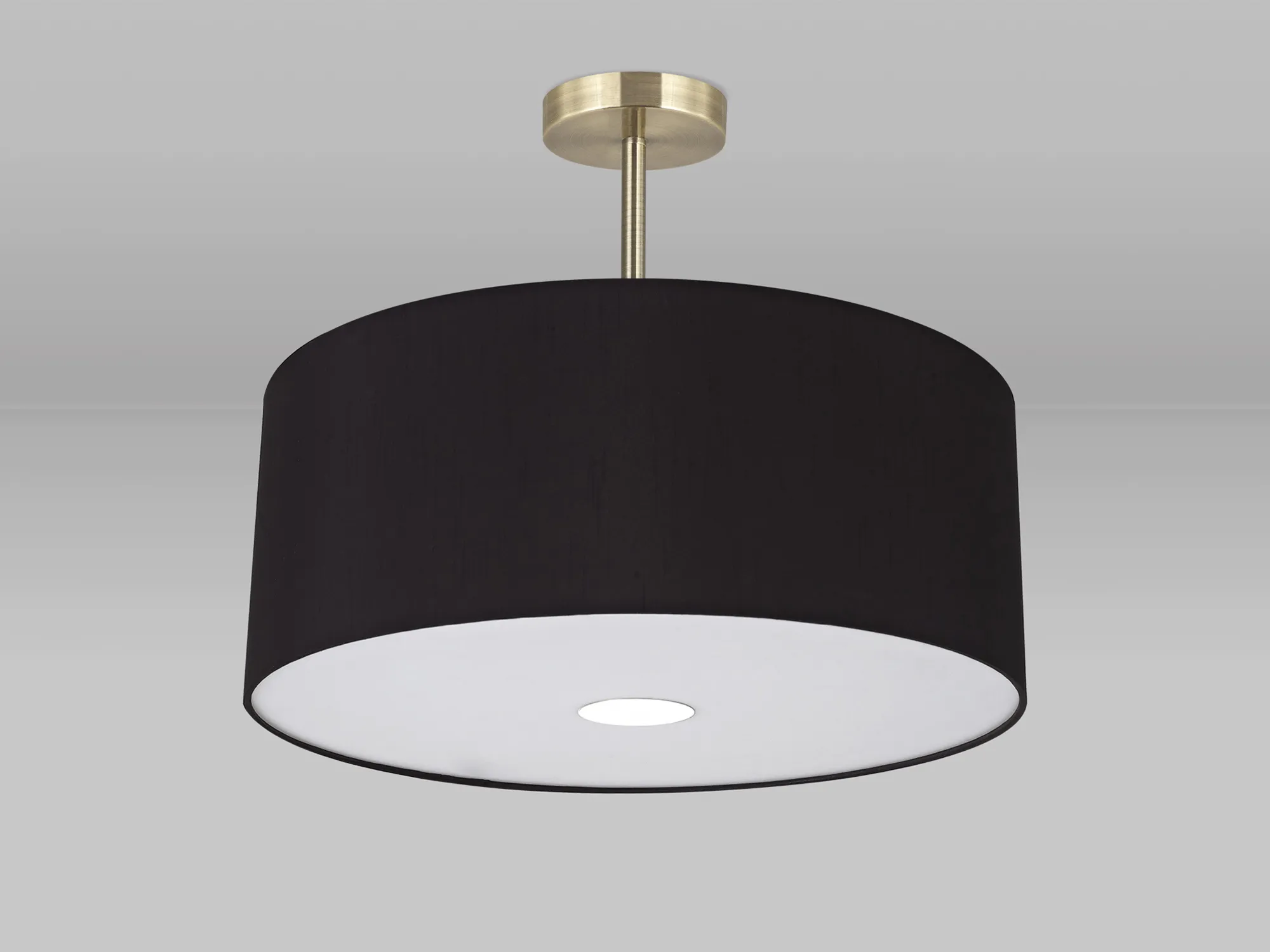 Baymont 50cm Semi Flush 3 Light Antique Brass, Black, Frosted Diffuser DK0387  Deco Baymont AB BL